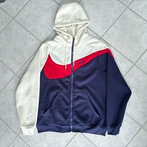 Nike Big Swoosh Mens Sweatsuit Full Zip Hoodie Sweatshirt 3XL White Embroidered